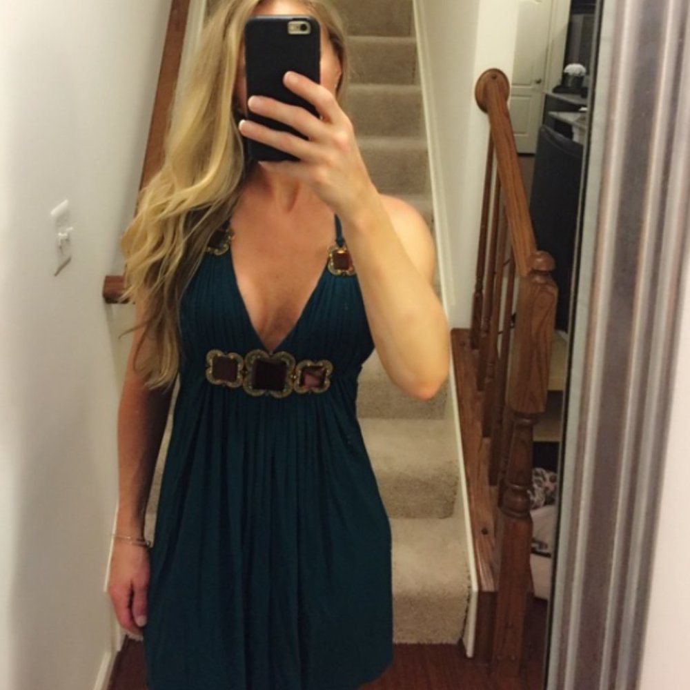 Sky Green Halter Embellished Dress Small